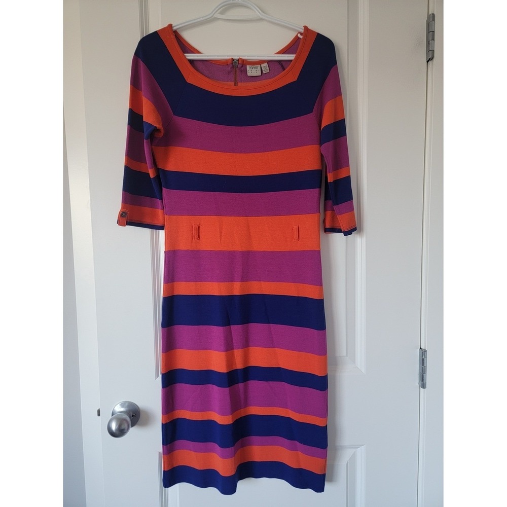 Espritโ Striped Long-Sleeve Dress in Orange, Purple & Navy